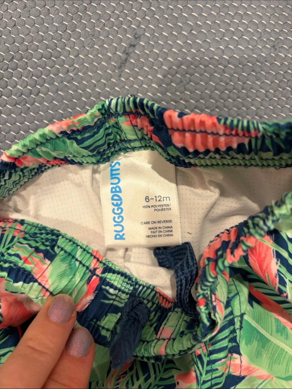 Ruggedbutts infant swim trunks flamingo and tropical themed